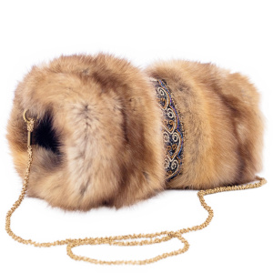 Sable fur clutch "Golden hearts" with embroidery