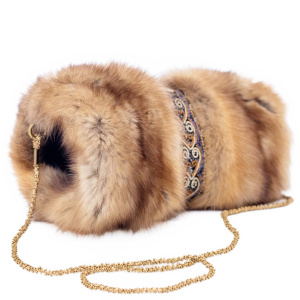 Sable fur clutch "Golden hearts" with embroidery