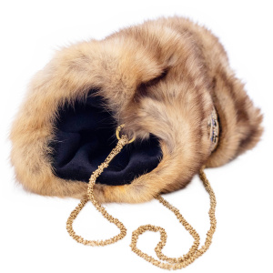 Sable fur clutch "Golden hearts" with embroidery
