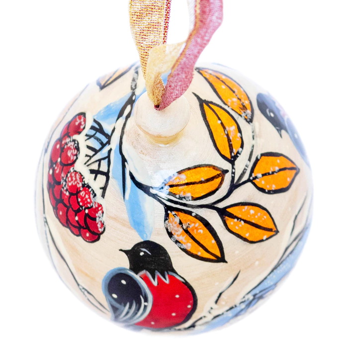 Christmas tree ball made of linden "Bullfinches"