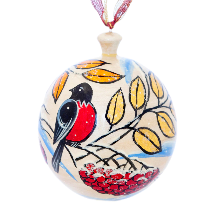 Christmas tree ball made of linden "Bullfinches"