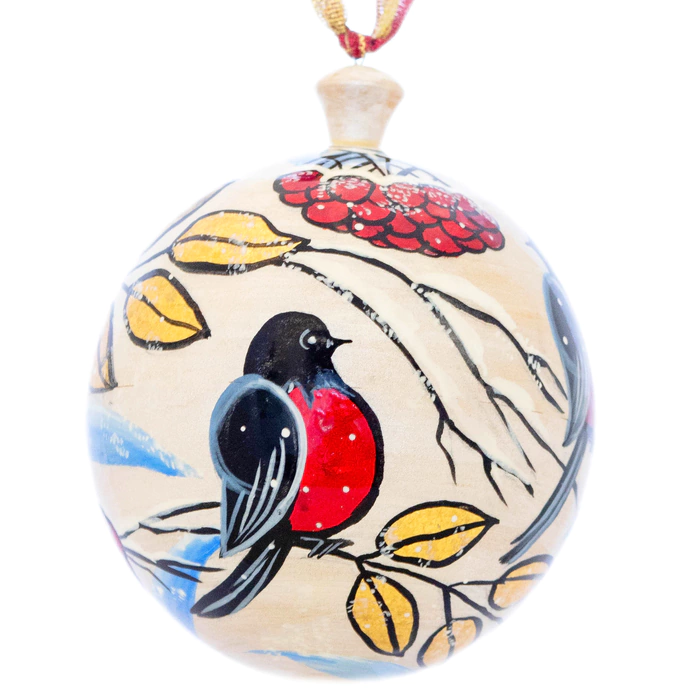 Christmas tree ball made of linden "Bullfinches"