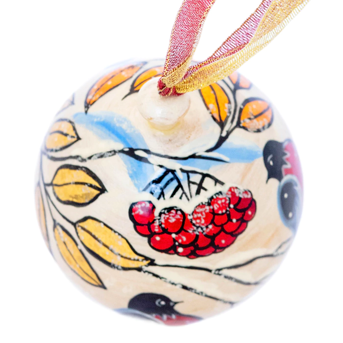 Christmas tree ball made of linden "Bullfinches"
