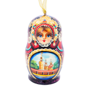 Ёлочная игрушка-матрешка из липы "Санкт-Петербург"