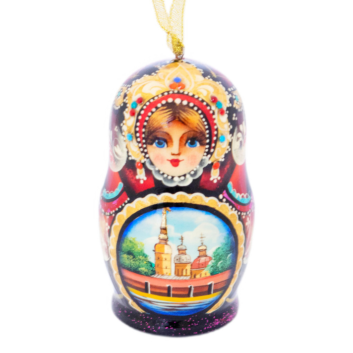 Ёлочная игрушка-матрешка из липы "Санкт-Петербург"