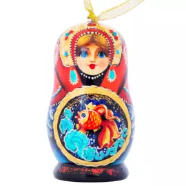 Christmas tree matryoshka doll made of linden "Goldfish"