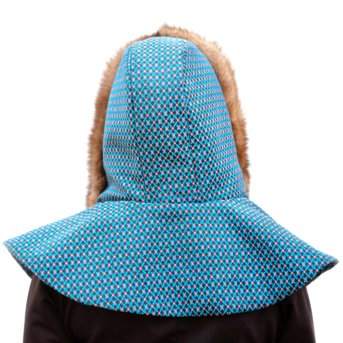 Women's bonnet with sable fur trim, blue