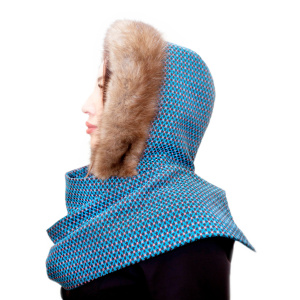 Women's bonnet with sable fur trim, blue
