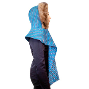 Women's bonnet with sable fur trim, blue