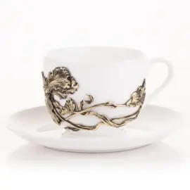 Чайная пара из фарфора и латуни "Ирис"