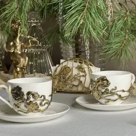 Чайная пара из фарфора и латуни "Ирис"