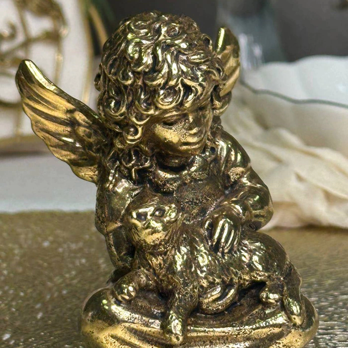 Brass statuette "Angel with a cat"