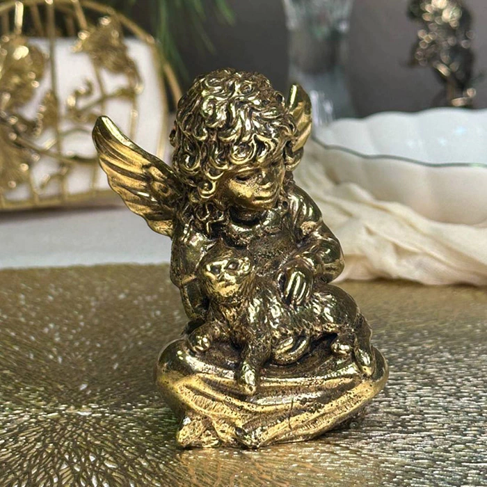Brass statuette "Angel with a cat"