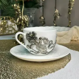 Чайная пара из фарфора и нейзильбера "Ирис"