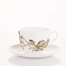 Чайная пара из фарфора и латуни "Магнолия"