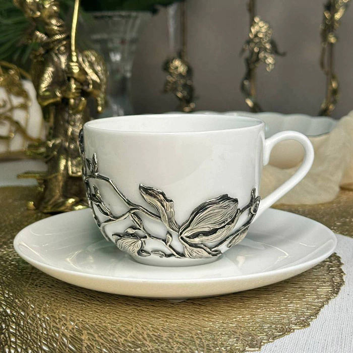 Tea steamer made of porcelain and nickel silver "Magnolia"