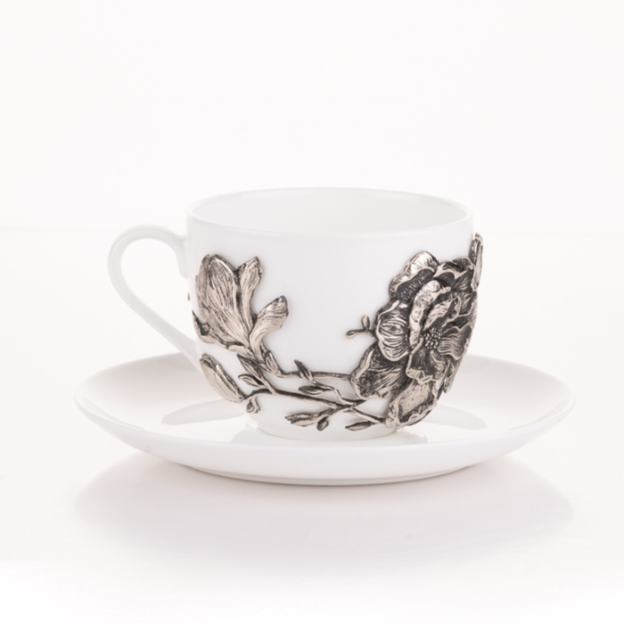 Tea steamer made of porcelain and nickel silver "Magnolia"