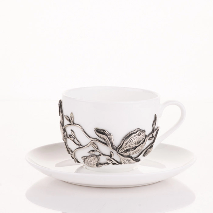 Tea steamer made of porcelain and nickel silver "Magnolia"