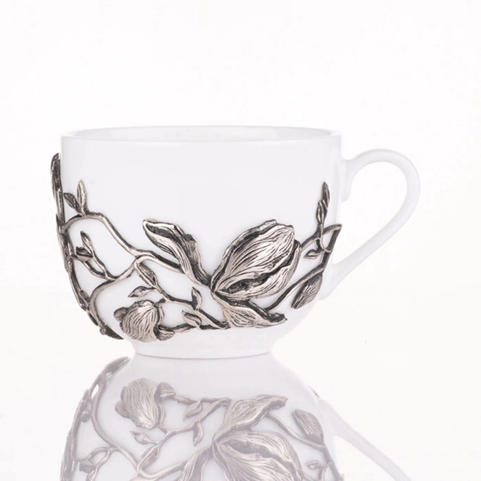 Tea steamer made of porcelain and nickel silver "Magnolia"