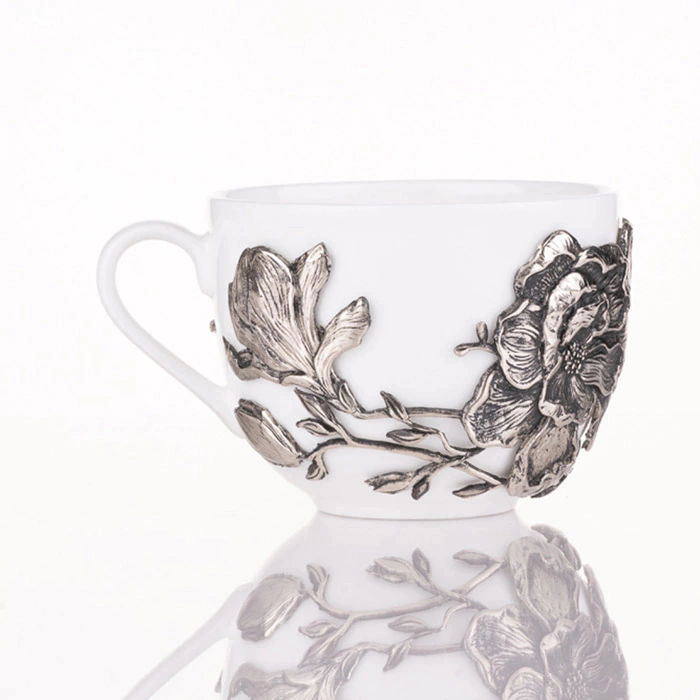 Tea steamer made of porcelain and nickel silver "Magnolia"