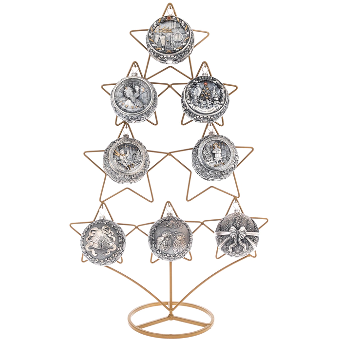Set of silver balls "Classic" on a Christmas tree stand, 8 balls