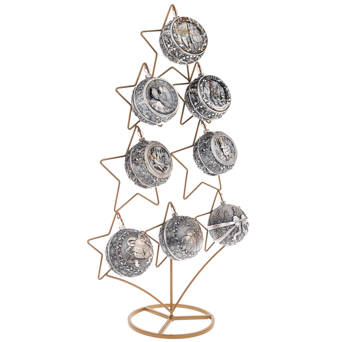 Set of silver balls "Classic" on a Christmas tree stand, 8 balls