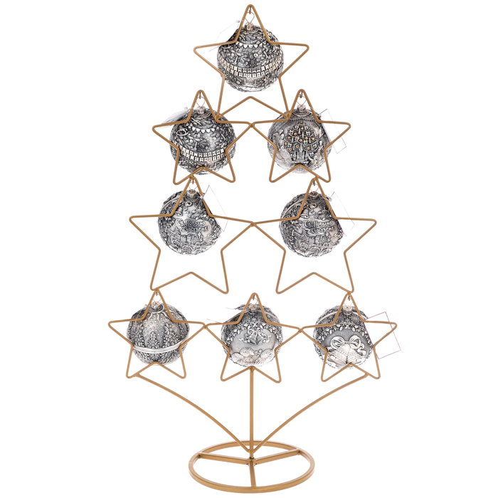 Set of silver balls "Classic" on a Christmas tree stand, 8 balls