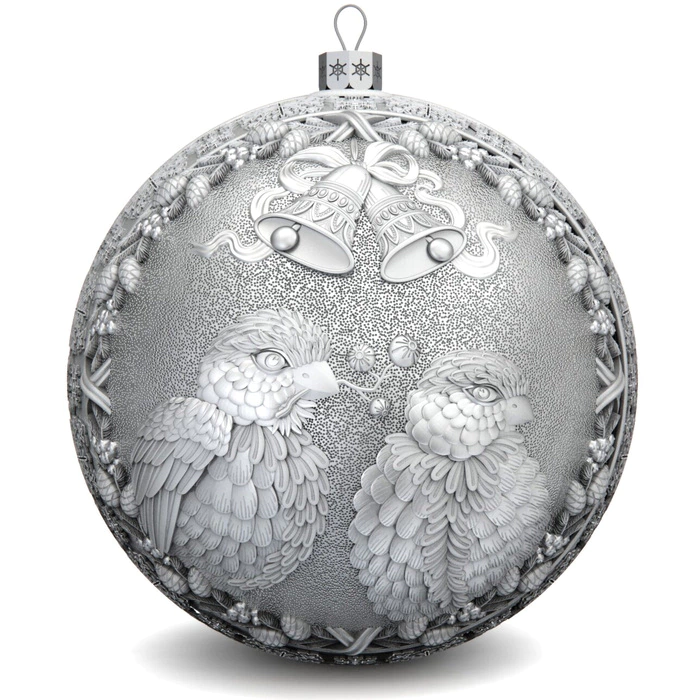 Set of silver balls "Classic" on a Christmas tree stand, 8 balls