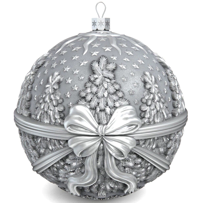 Set of silver balls "Classic" on a Christmas tree stand, 8 balls