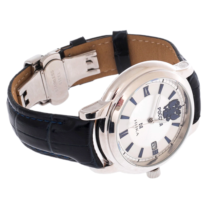Silver "Celebrity" Wristwatch with dark blue strap