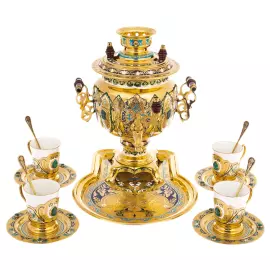 Чайный набор с самоваром "Радушный прием" на 4 персоны, 14 предметов, Златоуст