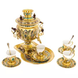 Чайный набор с самоваром "Радушный прием" на 4 персоны, 14 предметов, Златоуст