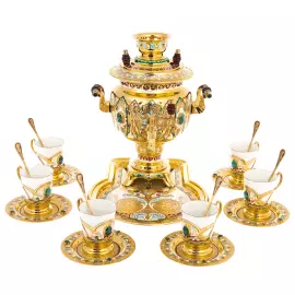 Чайный набор с самоваром "Радушный прием" на 6 персон, Златоуст