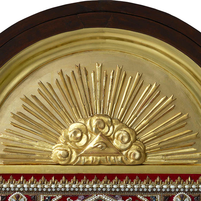 The embroidered icon "Archangel Michael" in an antique kiosk