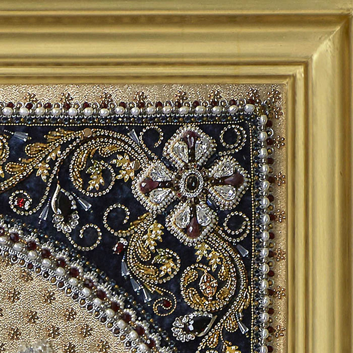 Embroidered icon of "Equal-to-the-Apostles Grand Duke Vladimir" in a frame and a kiosk