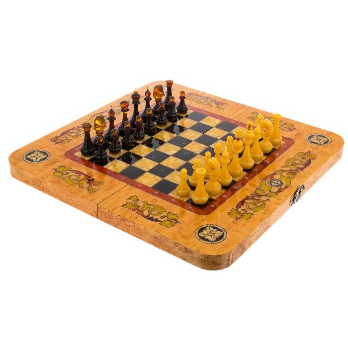 Chess made of amber and Karelian birch "Classic"