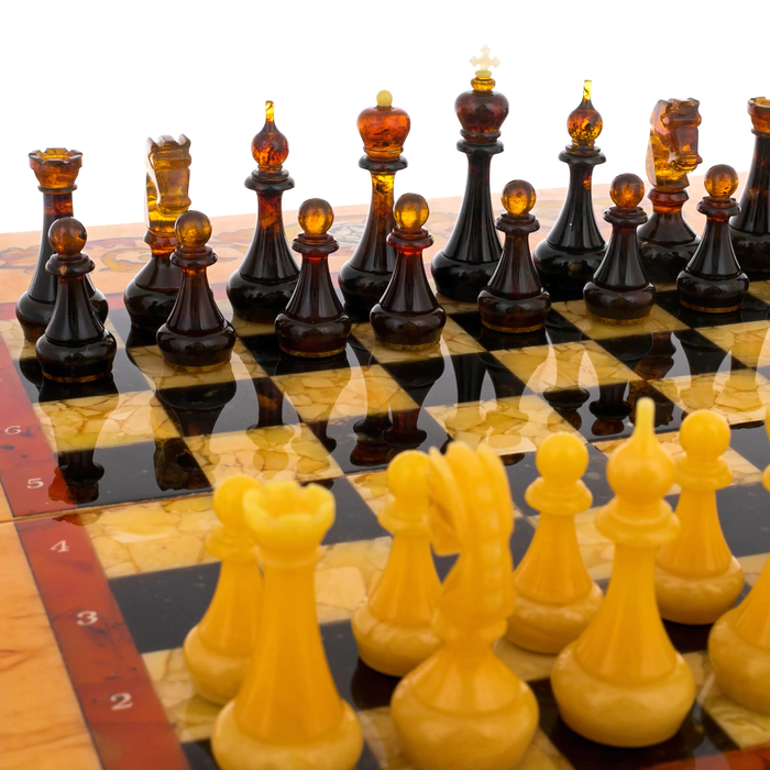 Chess made of amber and Karelian birch "Classic"