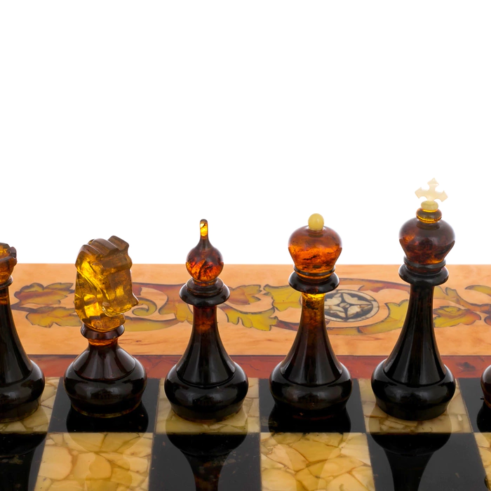 Chess made of amber and Karelian birch "Classic"