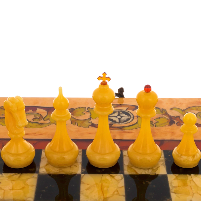 Chess made of amber and Karelian birch "Classic"