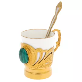 Кофейная пара "Утренняя" с малахитом, на 1 персону, Златоуст