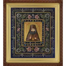 Вышитая икона "Святитель Иоанн Шанхайский" в раме и киоте