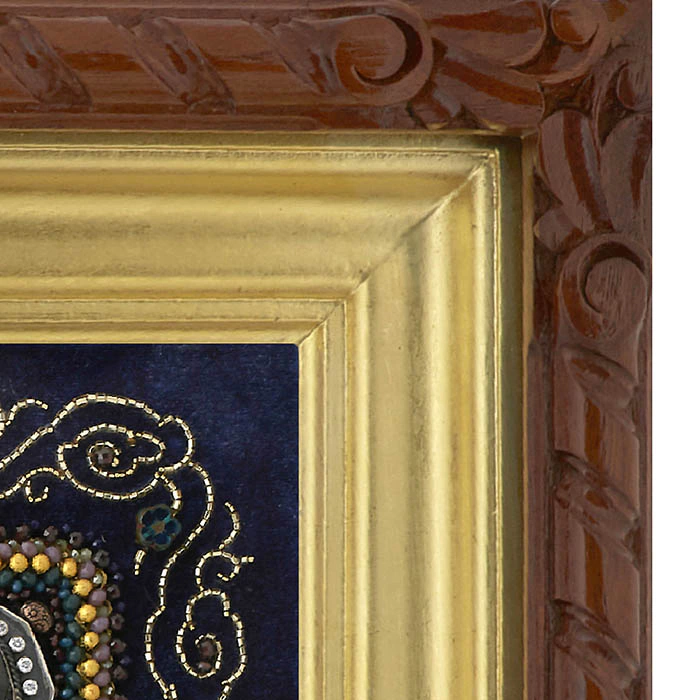 Embroidered icon of St. John of Shanghai in a frame and a kiosk