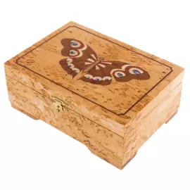 Шкатулка для украшений из карельской березы "Светлая бабочка"