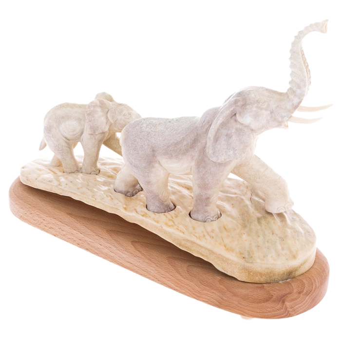 Moose horn sculpture "Elephants" on a stand