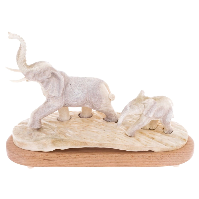 Moose horn sculpture "Elephants" on a stand