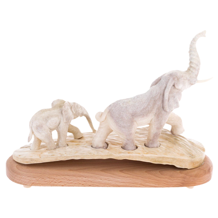 Moose horn sculpture "Elephants" on a stand