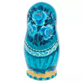 Matryoshka doll for 5 people "Girl with a rooster in a blue scarf" 15 cm