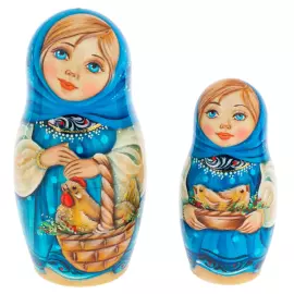 Matryoshka doll for 5 people "Girl with a rooster in a blue scarf" 15 cm
