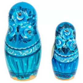 Matryoshka doll for 5 people "Girl with a rooster in a blue scarf" 15 cm