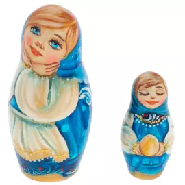 Matryoshka doll for 5 people "Girl with a rooster in a blue scarf" 15 cm